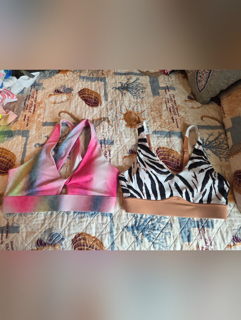 Fabletics Women's Sports Bras - Zebra Print with Tan & Pink Ombre